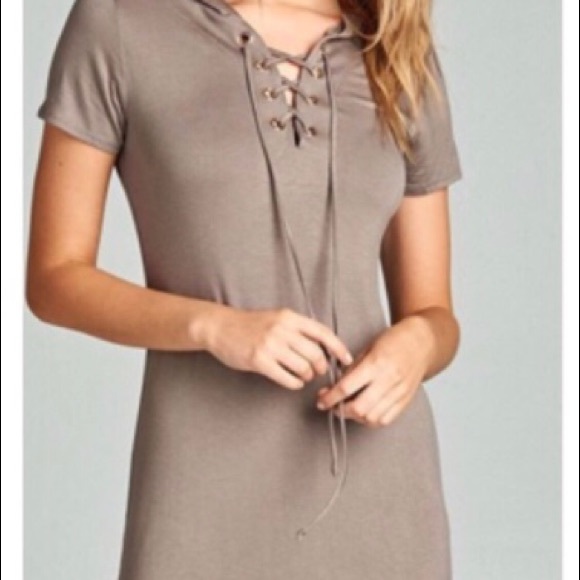 M extra stretchy camel lace up hoodie dress 🥰 - Picture 2 of 5